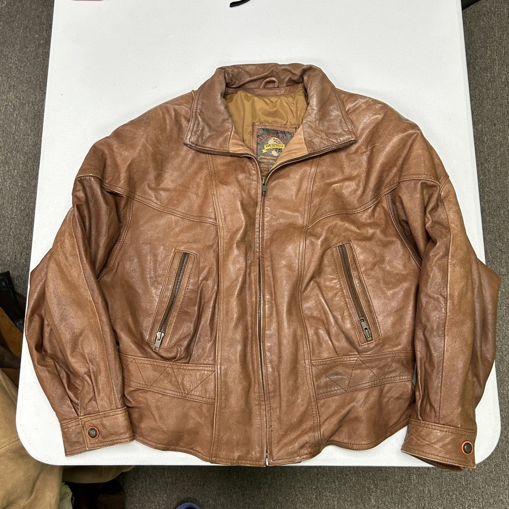 Adventure Bound Leather Bomber Jacket Mens L Brown Wilsons Zip Up Flight Coat